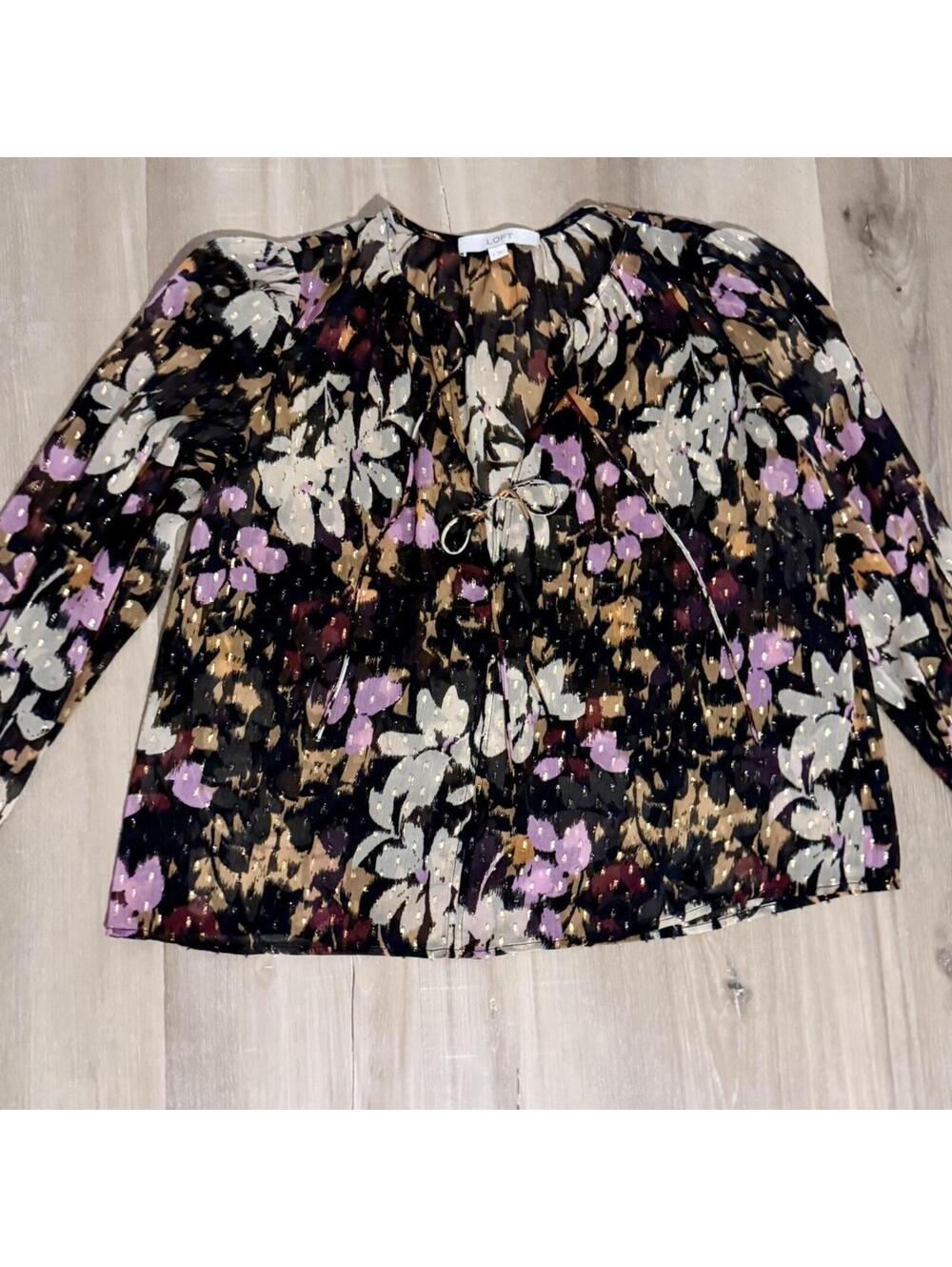 Loft Black Sheer Floral Blouse - Picture 2 of 5